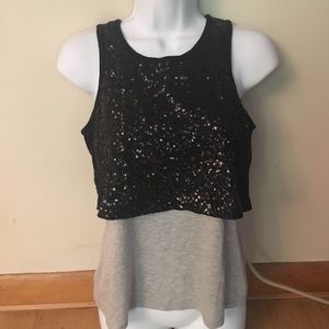 Girls XL top sequin double layer tank. Black and gray